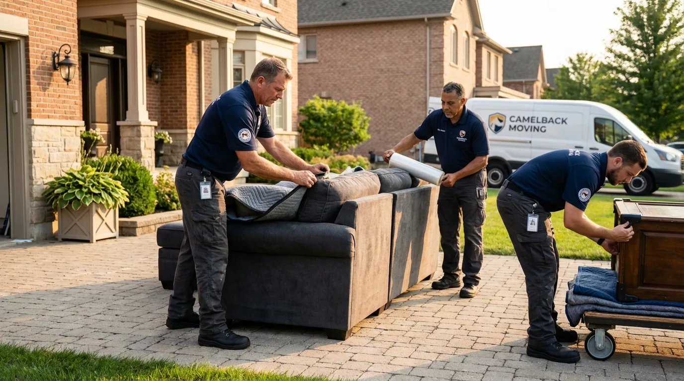 Large estate moving crew wrapping furniture in Andrews, NC