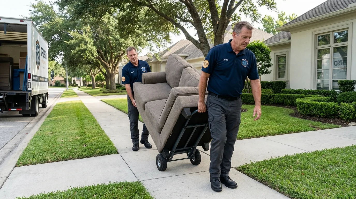 Local residential moving crew loading furniture in Andrews, NC